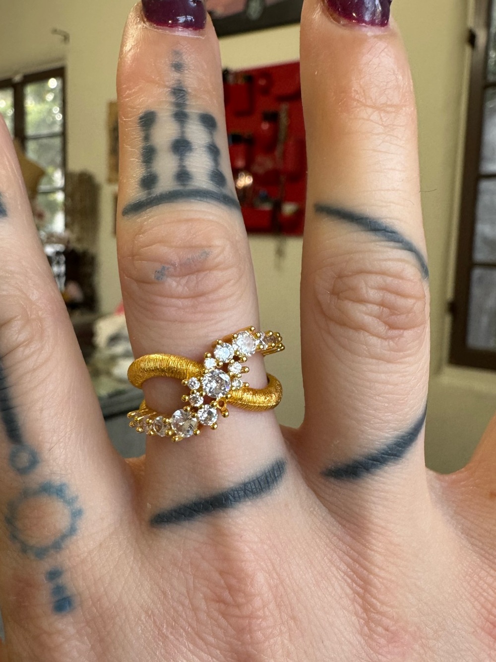 Gold Crystal Loop Ring with Clear CZ